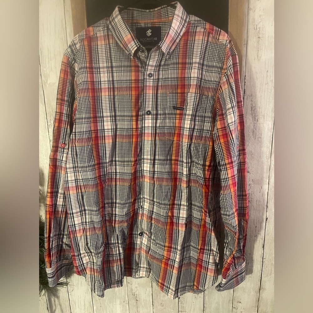 Men’s RocaWear Classic XL Striped Casual button up long sleeve shirt